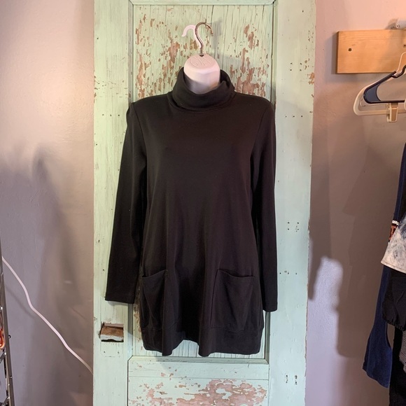 J Jill Perfect Pima Turtleneck Tunic XS petite  Shirt Pockets black 3/4 sleeve. - Picture 1 of 6